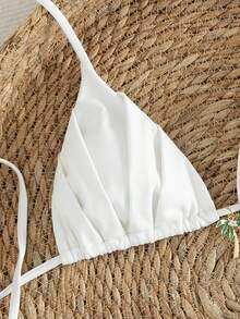 White Jacquard High Elasticity Fabric Women's Bandeau Bikini Set, Sexy Casual Swimwear, Suitable For Vacation, Travel, Party, Summer Beach Wear - Apricot - View 5