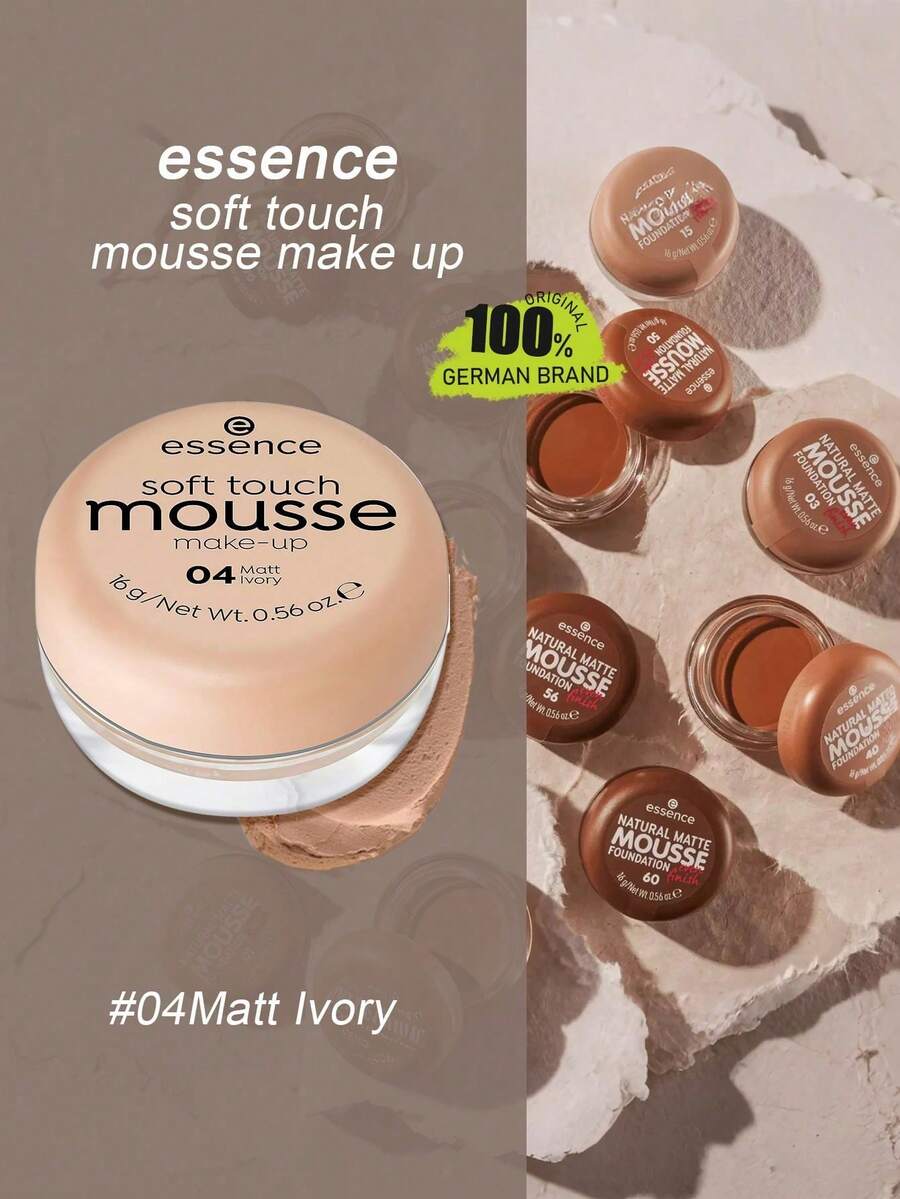 Essence 04 柔滑慕斯粉底液，温和不刺激，慕斯质地，丝滑触感，天鹅绒般柔软，哑光妆效，自然遮瑕，轻盈亲肤，天然成分，16克/0.56盎司 - 04 - 查看 1