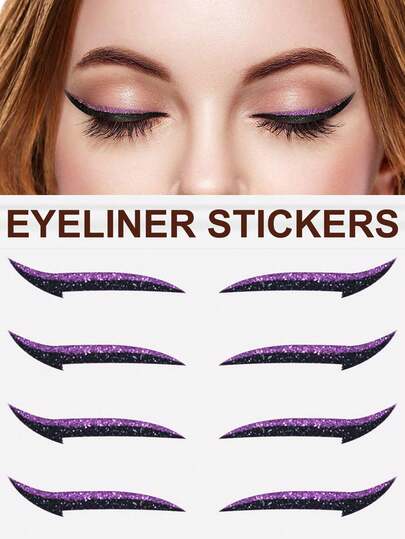 4/8/12 Pairs Reusable Eyeliner Stickers, Pink, Gold And Black Thin Eyeliner Stickers, Easy To Apply And Remove, Self-Adhesive Eyelid Stickers For Stage Makeup, Party, Nightclub