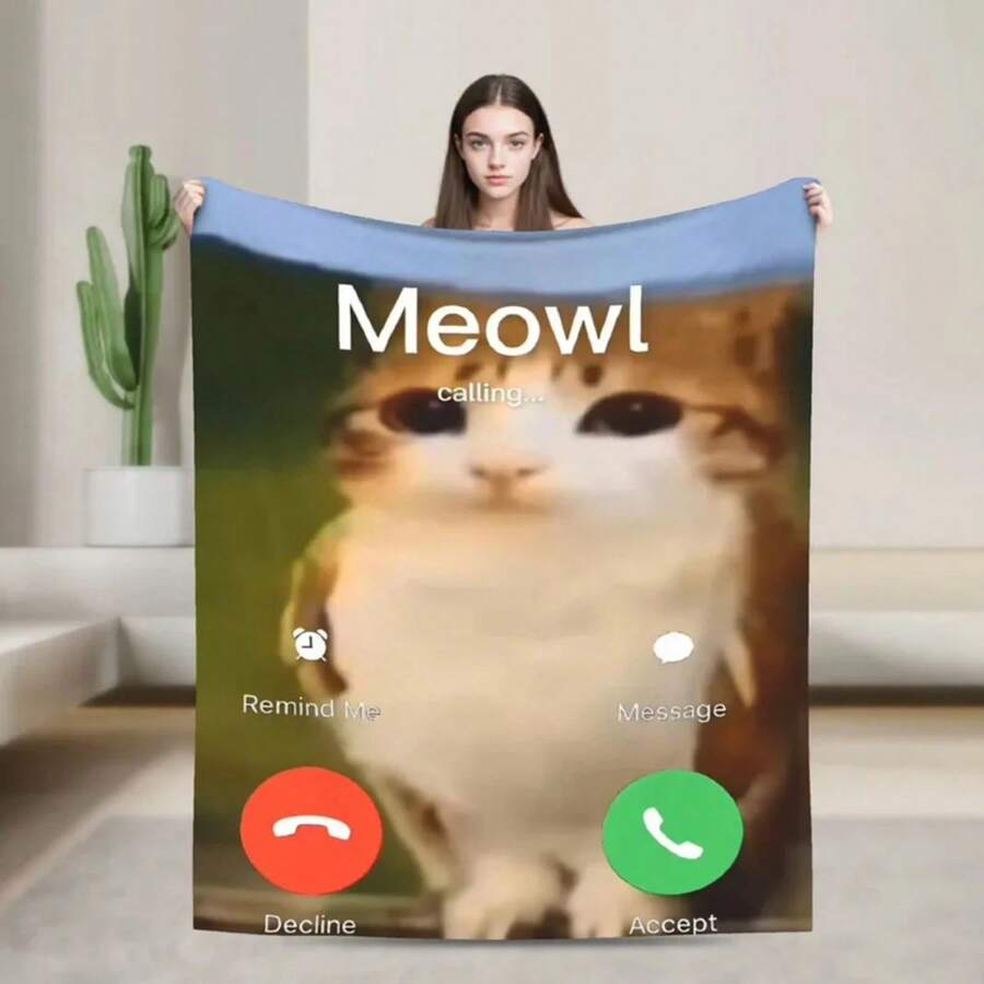 Warm Blanket Travel Hello Meowl Funny Animal  Bedding Throws  Flannel Bedspread Living Room Funny Sofa Bed Cover - 2 - Xem 1