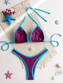 RWX VEST Triangle Bikini With Contrasting Trim And Adjustable Tie 2025 XX574 - Rosa Roja - Ver 4