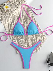 RWX VEST Triangle Bikini With Contrasting Trim And Adjustable Tie 2025 XX574 - Mint Blue - View 1