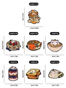 7pcs Cartoon Food & Cat Brooches, Creative Cute Food Bread Sandwich Hamburger Animal Cat Shape Metal Badge Clothing Bag Scarf Accessories - Multicolor - View 4