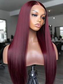 13X4 HD Transparent Lace Front Wigs Brazilian Blended Human Hair Straight Lace Front Wigs Swiss Lace Pre Plucked 13X4 Transparent Lace Wigs With Baby Hair 99J Hair For Women 200 Density - SBUG - View 1