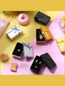 小型空白首饰礼盒，批发首饰包装盒，带蝴蝶结的纸质首饰盒，适用于戒指、项链、耳环、手镯和其他首饰 - 黑色 - 查看 2