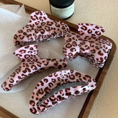 Y2K Style Pink Leopard Print Acetate Hair Claw Clip, Sexy Cute Baddie Elegant Fashion High-End Hair Accessory, Large Size Hair Clip For Nape, Washing Face, Hair Claw