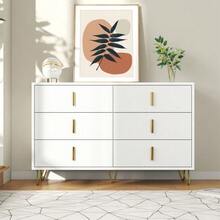 Elegant Sideboard With A Modern Design, Chest Of Drawers And Plenty Of Storage Space, Gold Handles - White+Gold - View 4