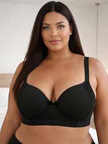 Reinforced Lace Bra With Padded Cups, Plus Size Support Bra - Black - View 1