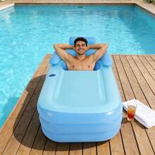 RibasuBB Portable Inflatable Bathtub With Backrest, 47.2in Spa Tub For Home Use, Durable PVC Material, Perfect For Relaxation In Small Spaces Back To School - Blue - View 8