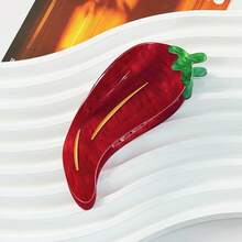 1个休闲新款趣味辣椒发夹，高品质醋酸纤维发夹，创意个性化发爪发饰 - 紅色 - 查看 6