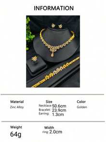 1 Set Fashion Women's Gold-Plated Pendant Necklace Jewelry Set 4pcs, Middle Eastern Dubai Bridal Wedding Accessories, Gift For Valentine's Day, Mother's Day, Holiday, Necklace, Earrings, Bracelet, Ring - Yellow Gold - View 6