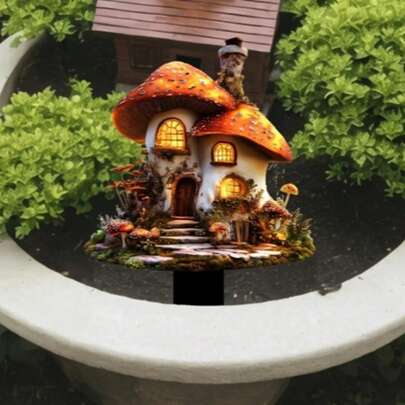 30.48 X 22.1cm Charming Mushroom House Acrylic Garden Stake, Ideal For Potted Plant Decor, Outdoor Decoration, And Gift For Loved Ones