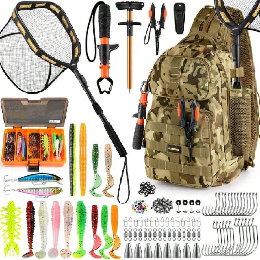Fishing Backpack With Tackle Boxes, Waterproof Fishing Sling Tackle Bag For Fishing Gear With Rod Holder, Fishing Gifts For Men With Fishing Lures, Fishing Pliers, Fish Lip Gripper.,41466824 - Orange - View 1