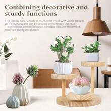 1Pcs Wooden Table Display Risers Flower Stand On The Desk 3 Tier Display Stand For Displaying Jewelry Collections And Potted Plants. - Wood Color - 查看 5