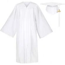 2026 Unisex Matte Graduation Gown And Cap Set With Tassel For Middle High School Bachelor - White - View 1