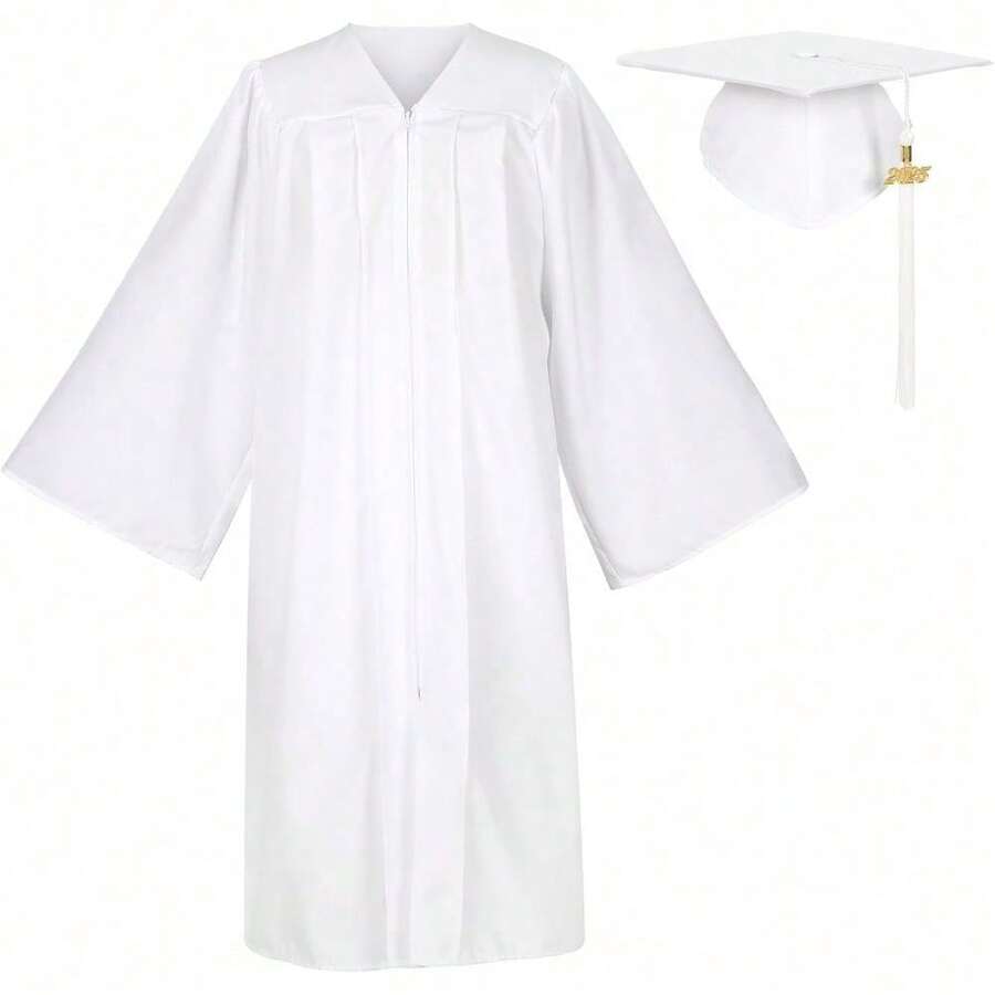 2026 Unisex Matte Graduation Gown And Cap Set With Tassel For Middle High School Bachelor - White - View 1
