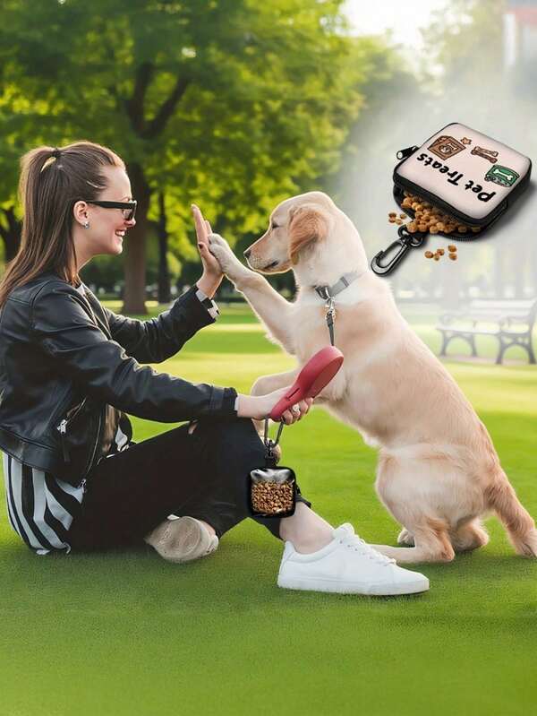 1pc Zippered Dog Treat Pouch - Portable Pet Snack Bag For Outdoor Activities And Walks, Colorful Design, Single-Sided Printing, One Side Transparent, Essential For Dog Walking