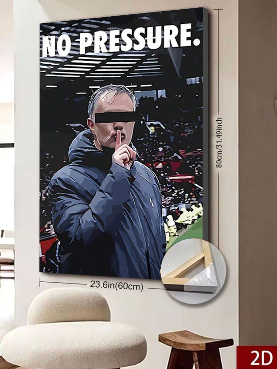 1pc Mourinho 'Shhh' Framed Poster - 23.6x31.5inch, Bold Pop Art Design, Perfect For Man Cave & Game Room - G1 - View 1