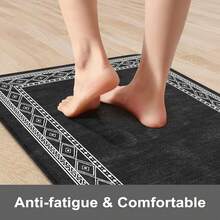 Alfombrillas antifatiga para cocina KIMODE de 17.3 X 47+17.3 X 29, alfombras de cocina estilo bohemio azul, alfombrillas de cocina antideslizantes e impermeables, alfombrilla de espuma vintage para fregadero de cocina, lavandería, escritorio OGHP - Blanco y negro - Ver 9