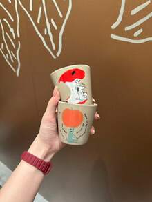 180毫升手绘陶瓷浓缩咖啡杯套装 - 可爱动物水果图案咖啡杯，咖啡爱好者的理想之选 - 彩色 - 查看 7