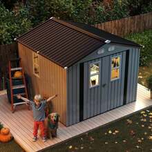 YOPTO 8x8 SF Outdoor Storage Shed,Metal Shed With Lockable Doors &Amp; 4 Daylight Windows,Garden Tool Shed W\/Air Vents &Amp; Sloped Roof, Ideal For Backyard,Patio,Lawn,White - ColorF - 查看 6