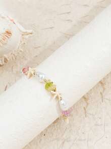 1pc Bohemian Style Starfish & Asymmetrical Stone Beaded Bracelet, Beach Party Friendship Gift Jewelry - Multicolor - View 4