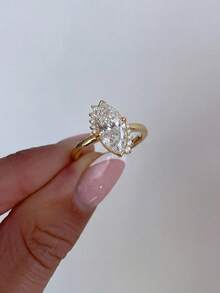 1 chiếc nhẫn bạc 925 Sterling Silver đính đá hình bán nguyệt lấp lánh hình mắt ngựa dành cho nữ, nhẫn cưới vĩnh cửu, quà tặng thanh lịch. - Vàng - Xem 3