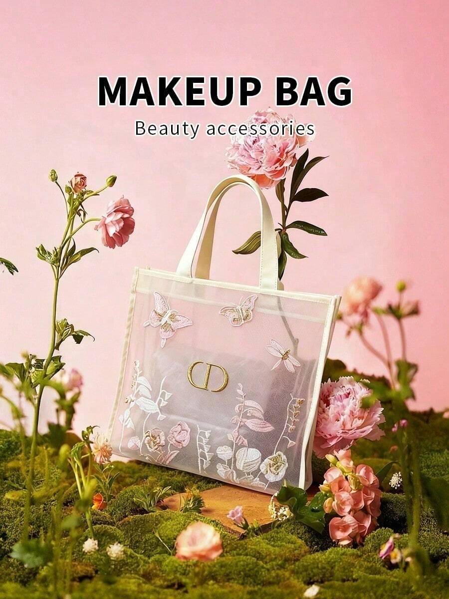 Dior 女士包袋、女士手提包、女士单肩包、白色网纱蝴蝶结手提包、单肩包、节日礼物 - 白色 - 查看 1