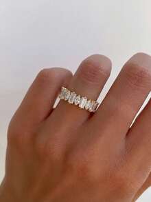 1pc 925 Sterling Silver Semi-Circle Rectangle Eye-Shaped Ring, Elegant Party/Anniversary Gift Jewelry For Women - Horse Eye - View 4