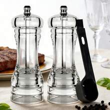 2pcs Adjustable Acrylic Pepper Grinder Set With 2-In-1 Cleaning Brush, Suitable For Pepper, Cumin, Sea Salt, Dried Chili Pepper, Ideal For Home, Restaurant, Outdoor Camping Kitchen Tools - Multicolor - View 1