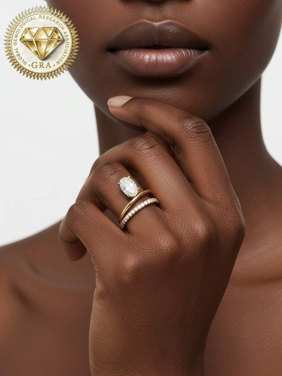 1pc Women's Engagement Ring, Double Hoop Gold-Edged Twisted Oval Ring, 3.8g S925 Sterling Silver, 2ct Moissanite, Bohemian Palace Style, Engagement, Proposal, Wedding Anniversary, Valentine's Day Gift, Comes With Moissanite Certificate And Elegant Gift Box