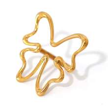 Frminee 1pc Butterfly Bohemian Style Gold Stainless Steel Ring, Handmade Butterfly Opening Adjustable Ring, Exaggerated Statement Ring - Gold - View 8