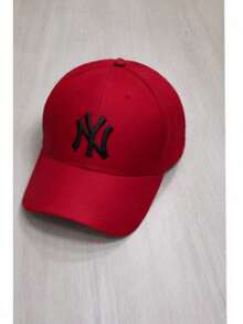 Classic Curved Brim Embroidered Cap – Men's And Women's - 紅色 - 查看 1