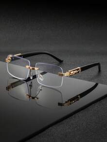 1 Pair Men's Metal Square Frameless Design Glasses, Personality Business Style Classical Luxury Elegant Casual Elegant, Fashionable Glasses Suitable For Business, Commuting, Reception, Driving, Banquet Wear - Multicolor - View 12