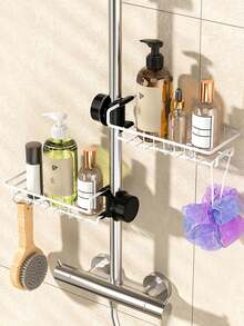 1/2pcs Faucet Stand With Sponge Holder, Soap And Brush Tray - Height And Direction Adjustable, Perfect For Bathroom And Shower Storage Of Towels And Shampoo, Bathroom Accessories - Multicolor - View 4