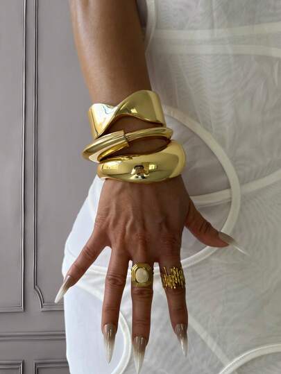 Set de 3 piezas de pulseras con dijes, pulseras de color dorado, pulseras anchas, pulseras gruesas, set de pulseras, brazalete ancho, pulseras para mujer, regalo para ella