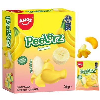 AMOS Peelerz Gummy Sweets 240g Real Fruit Juice Natural Banana Flavors Peelable Fruit Gummy Candy