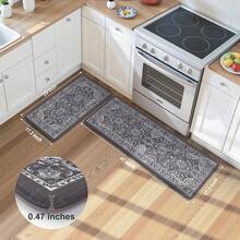 KIMODE Anti Fatigue Kitchen Mats Floor, Boho Floral Kitchen Rugs 17x29.5+17 X47", Cushioned Mats Kitchen Floor, Non Slip Kitchen Floor Mats, Sink, Laundry, Office, Desk Blue Multi E3V1 - 深灰色 - 查看 9