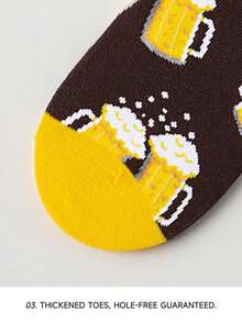 1双男士棕黄啤酒图案艺术设计透气休闲船袜，适合旅行、居家、办公、节日礼物 - 彩色 - 查看 6