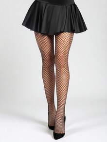 Medias negras de malla fina - Sutil patrón de cuadrícula para una cita, la oficina y el hogar acogedor - Negro - Ver 5