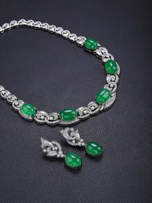 Bộ trang sức cao cấp 3 món đính đá Cubic Zirconia gồm dây chuyền và bông tai, phụ kiện thời trang cá tính dành cho váy dạ hội, quà tặng ngày Valentine/lễ hội. - bộ trang sức - Xem 4