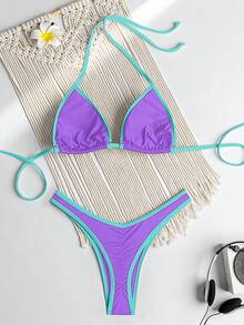 RWX VEST Triangle Bikini With Contrasting Trim And Adjustable Tie 2025 XX574 - Morado - Ver 4