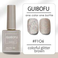 GMUME 3瓶/套 15毫升 亮片五彩纸屑凝胶指甲油，紫棕白亮片，趣味圆点派对饼干风格，独特DIY美甲，可卸UV/LED凝胶套装 - 彩色 - 查看 6