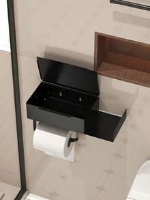 1pc Bathroom Tissue Paper Holder With Shelf, Wet Wipes Storage Rack, Wall-Mounted Toilet Paper Roll Dispenser, Bathroom Accessories - Multicolor - View 5