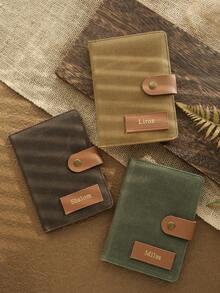 Takeoak 1pc Customized Name With Fashion Buckle Gold Personalized Word Waxed Canvas Texture Passport Cover Unique Document Card Holder Travel Accessory Handmade Fashion Travel Accessory Men's Father's Day Gift - Multicolor - View 5