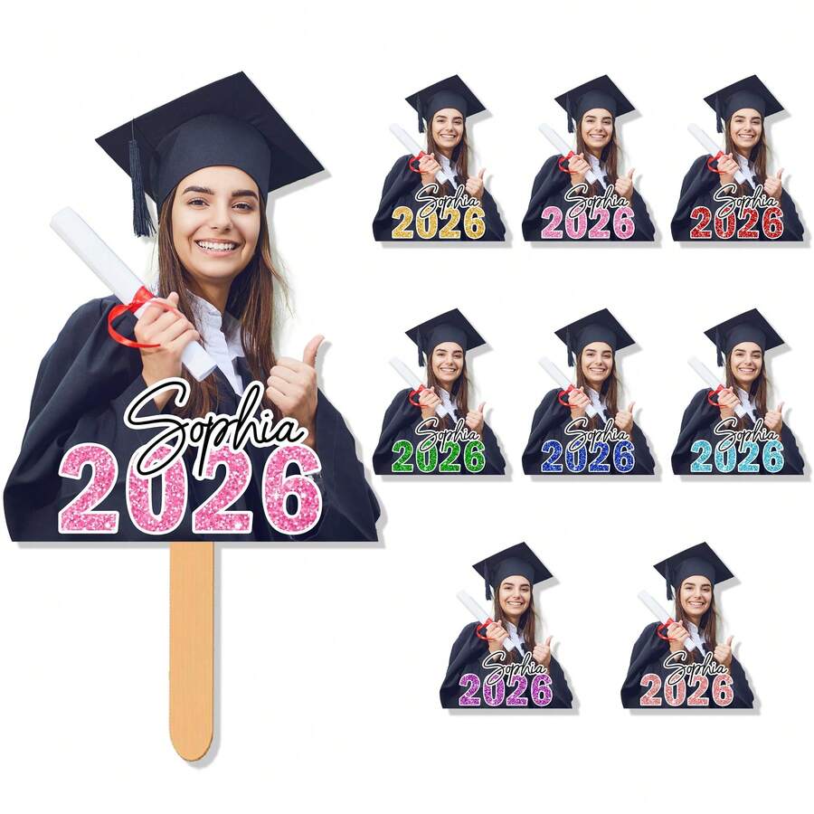 Personalized Face Fan With Wooden Handle Custom Photo Head Fan 2026 Graduation Birthday Party Favors Creative Celebration Prop - Color 1 - View 1