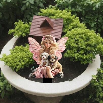 Spring & Summer Limited: Cross-Border Charming Fairy & Puppy Garden Stake, Acrylic Potted Plant And Weatherproof Durable Yard Stake