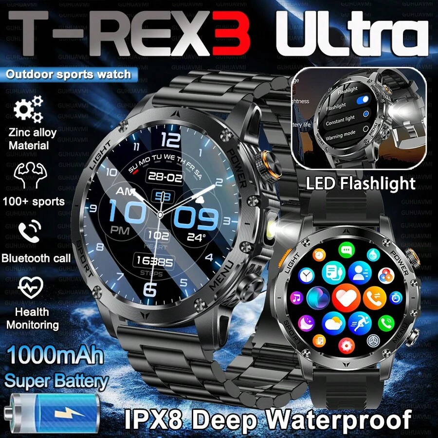 KENPANG 2026 New Men's Outdoor Sports Smartwatch, 1.70-Inch HD AMOLED Full Touch Color Screen, 1000mAh Battery, LED Flashlight, 100+Sport Mode, IPX8 Waterproof, Fitness Tracking Watch, Wireless Call, Voice Assistant, Music Control, Reminder Function, Outdoor Adventure Smart Watch For Men, Compatible With IPhone And Android, Ideal Gift, Birthday Gift, Father's Day Gift, Valentine's Day Gift, Mother's Day Gift.