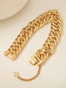 1条奢华镀金纹理链条手链，结实耐用的链手链，适合女士日常佩戴 - 金黃色 - 查看 3