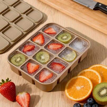 12 Cavity Silicone Ice Cube Tray With Lid, Flexible Non-Stick Ice Mold For Easy Demolding, Perfect For Clear Ice Cubes, Cocktails, Whiskey, Broth, Sauce & Meal Prep, Silicone, Oven & Dishwasher , Reusable Freezer Tray, Leak-Proof Lid Design For Stackable Storage, Ideal For Home Kitchen, Bar, Drinks Making & Food Storage, Versatile Kitchen Gadget For Daily Use